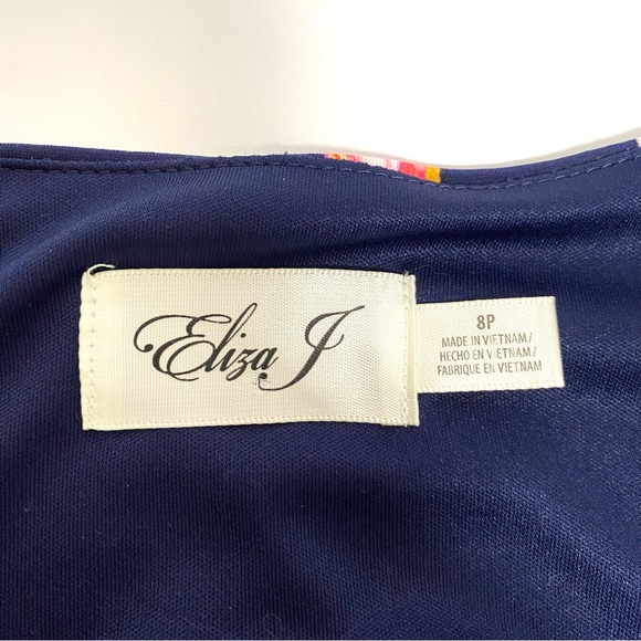 Eliza J Faux Wrap Dress 3/4 Sleeve V-Neck in Bright Tropical Style Floral Print - Picture 14 of 16